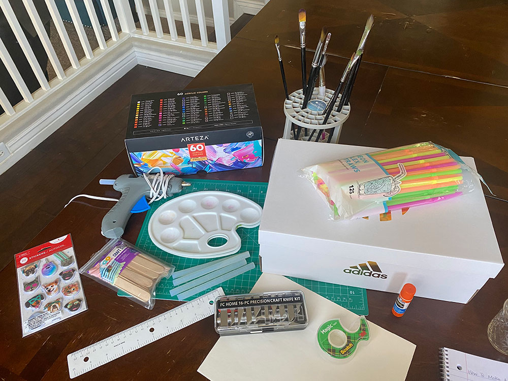Materials needed for Shoebox Puppet Theater 