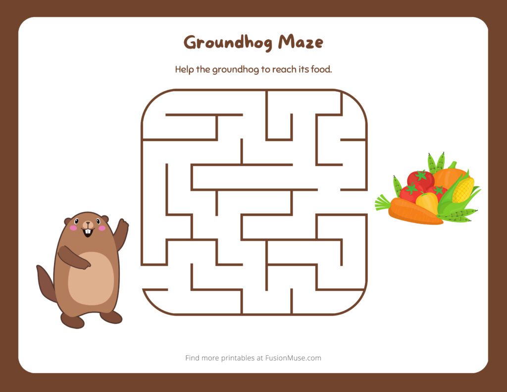 Groundhog Day maze activity for kids