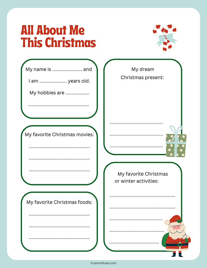 All About Me This Christmas Worksheet