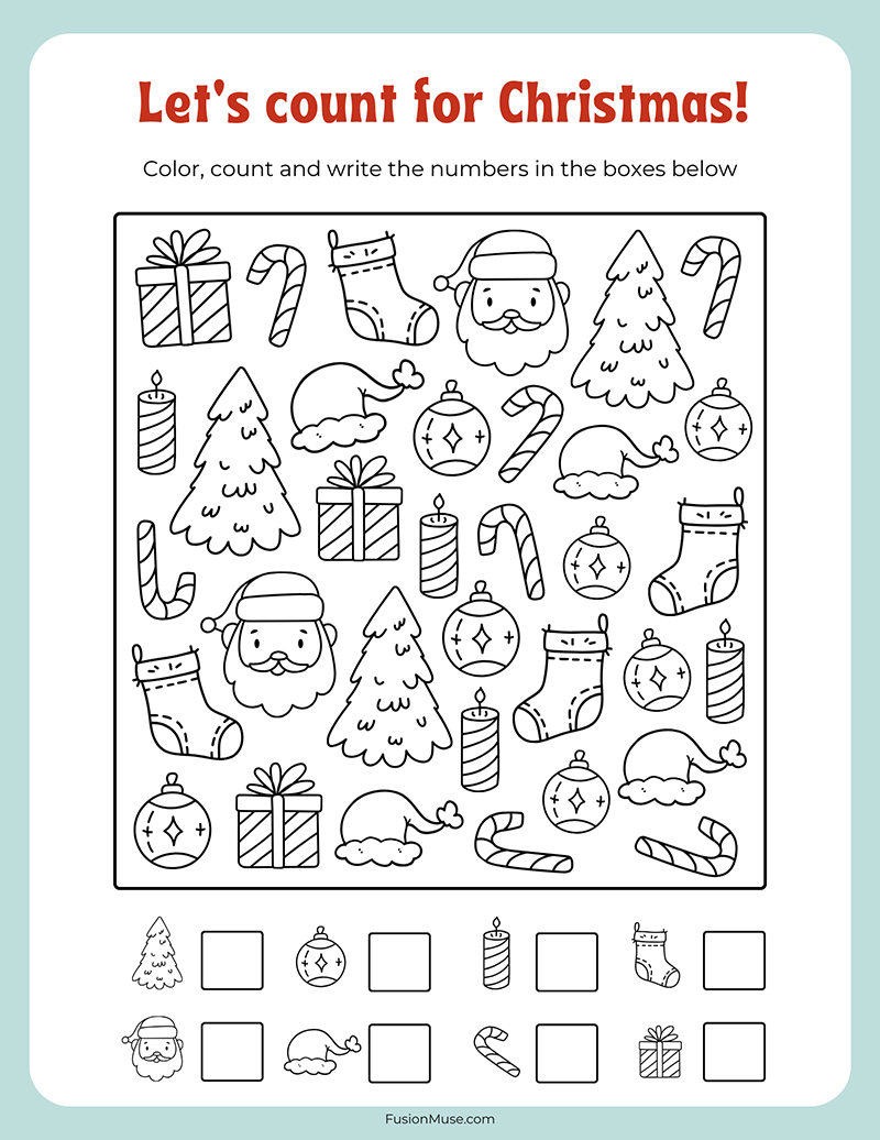 Christmas Coloring and Counting Page