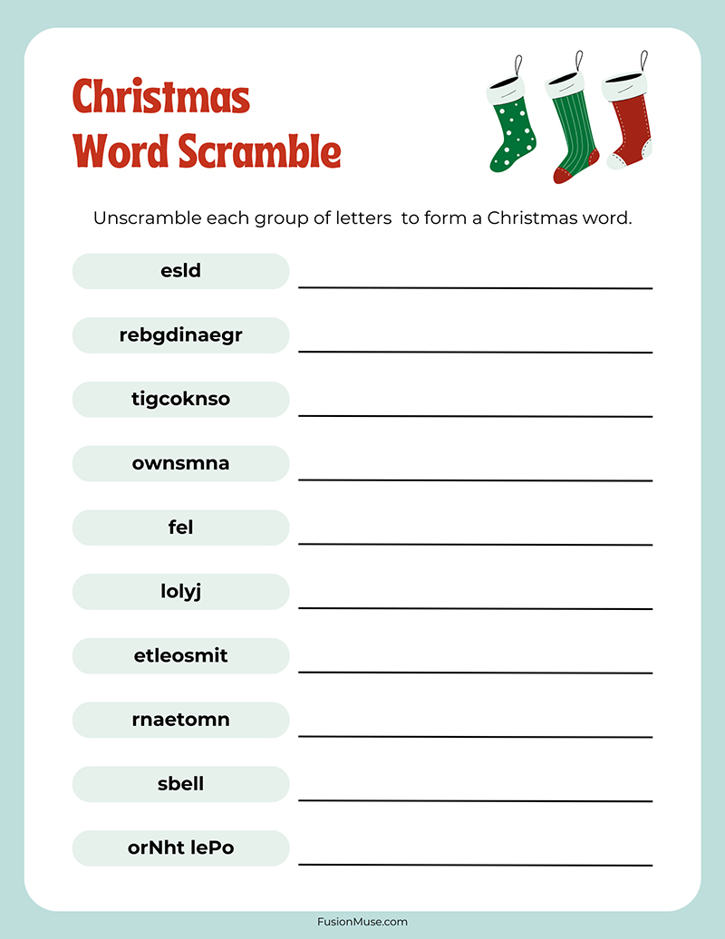 Christmas Word Scramble Worksheet