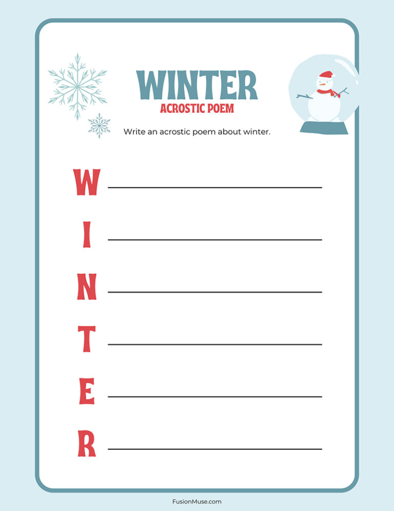 Winter Acrostic Poem Writing Worksheet