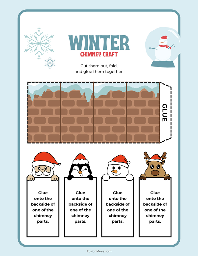 Winter Chimney Paper Craft Cut And Paste Worksheet