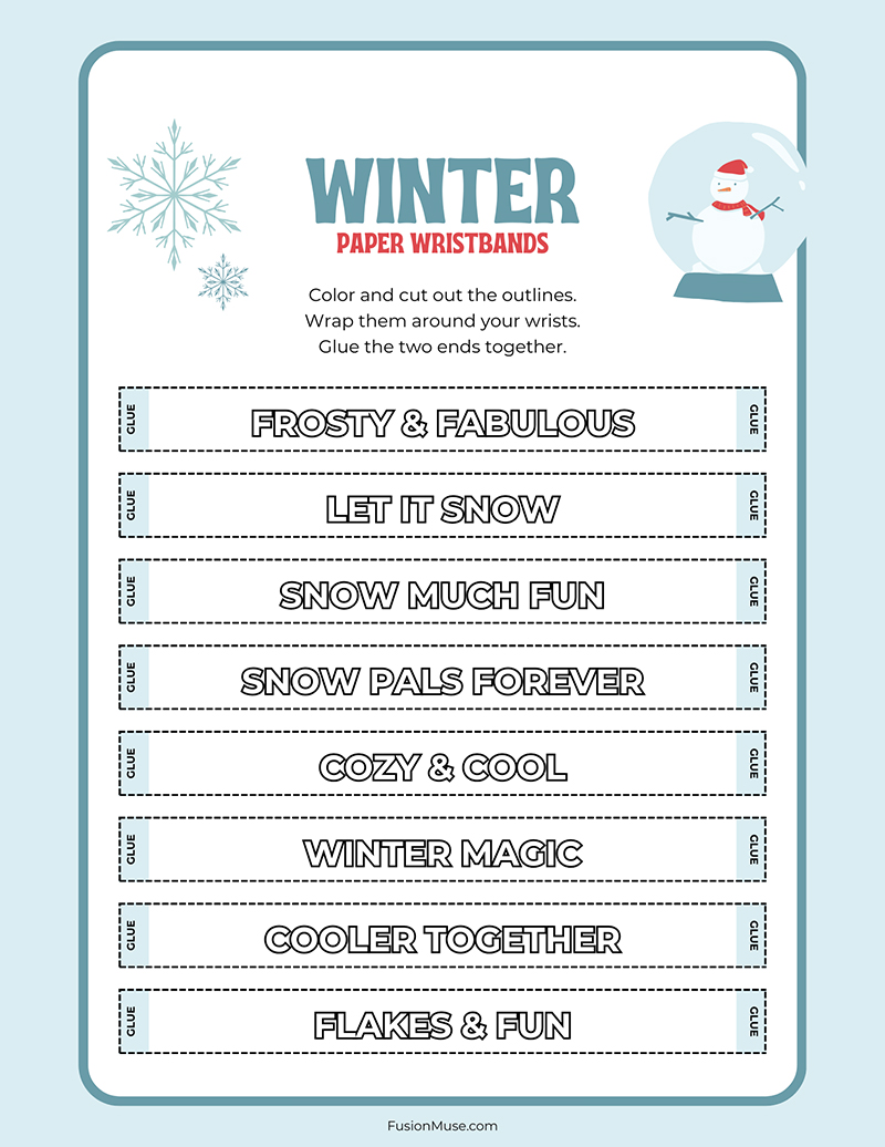 Winter Paper Wristband Craft Worksheet 