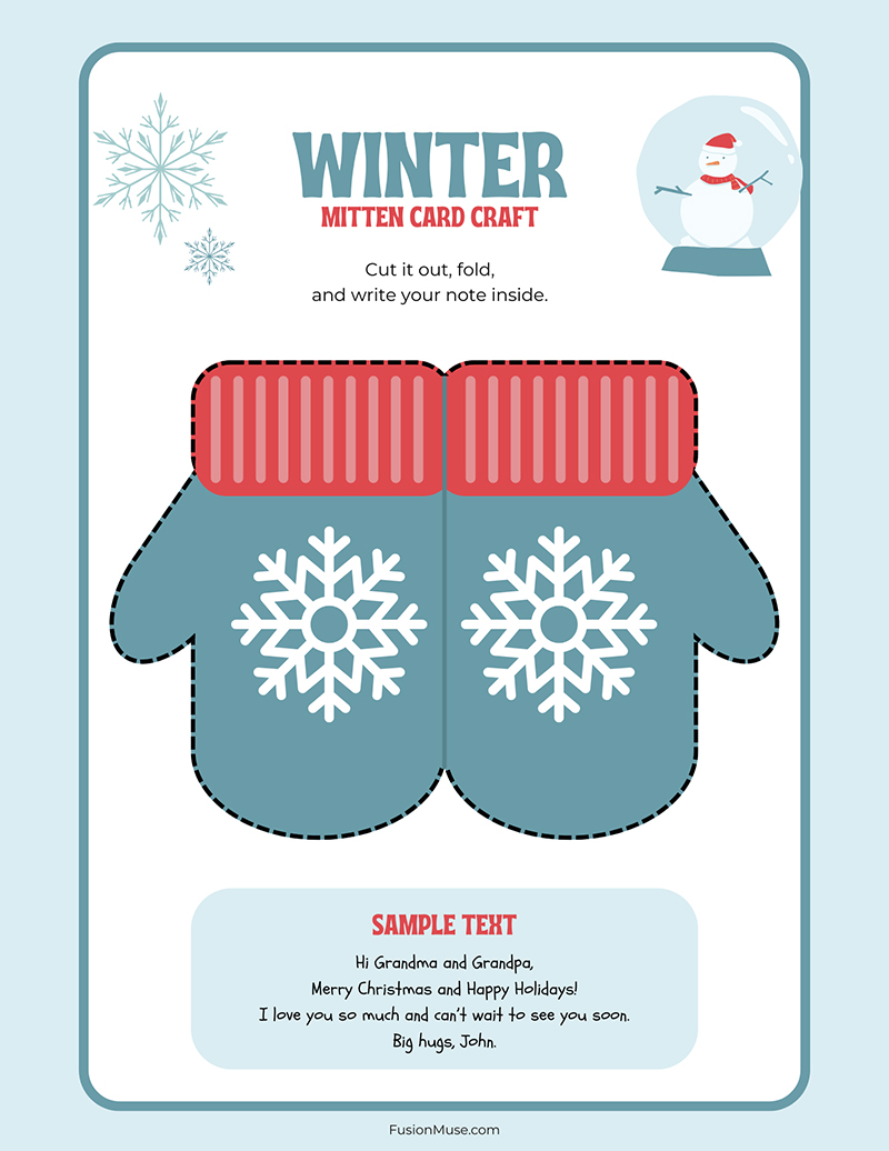 Winter Themed Mitten Card Paper Craft 