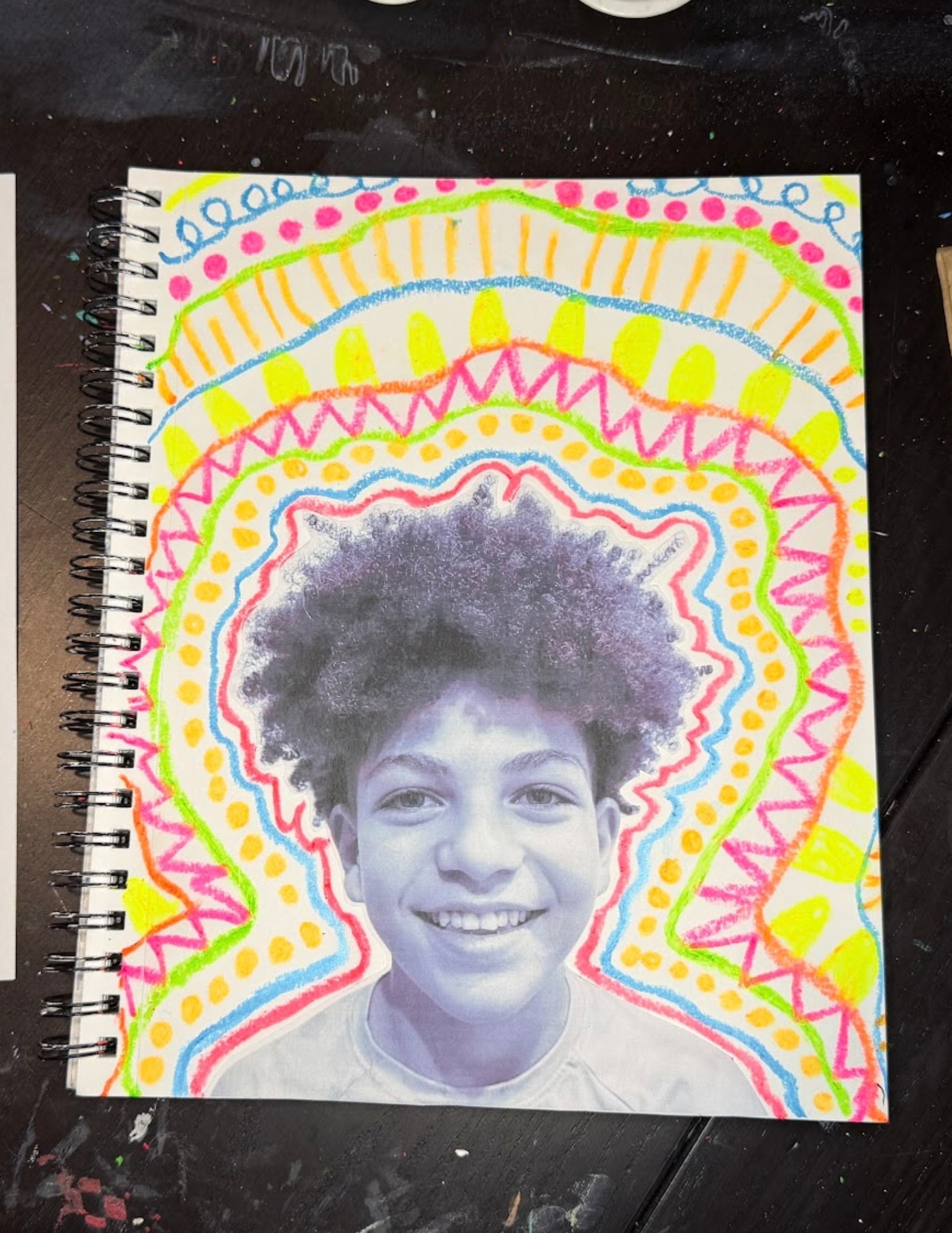 Adding Oil Pastels to Black and White Portrait