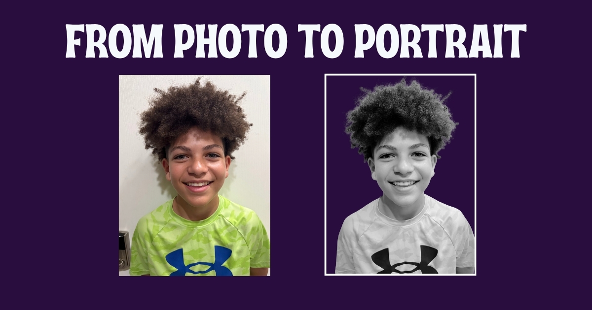 Portrait with background removed and turned into black and white